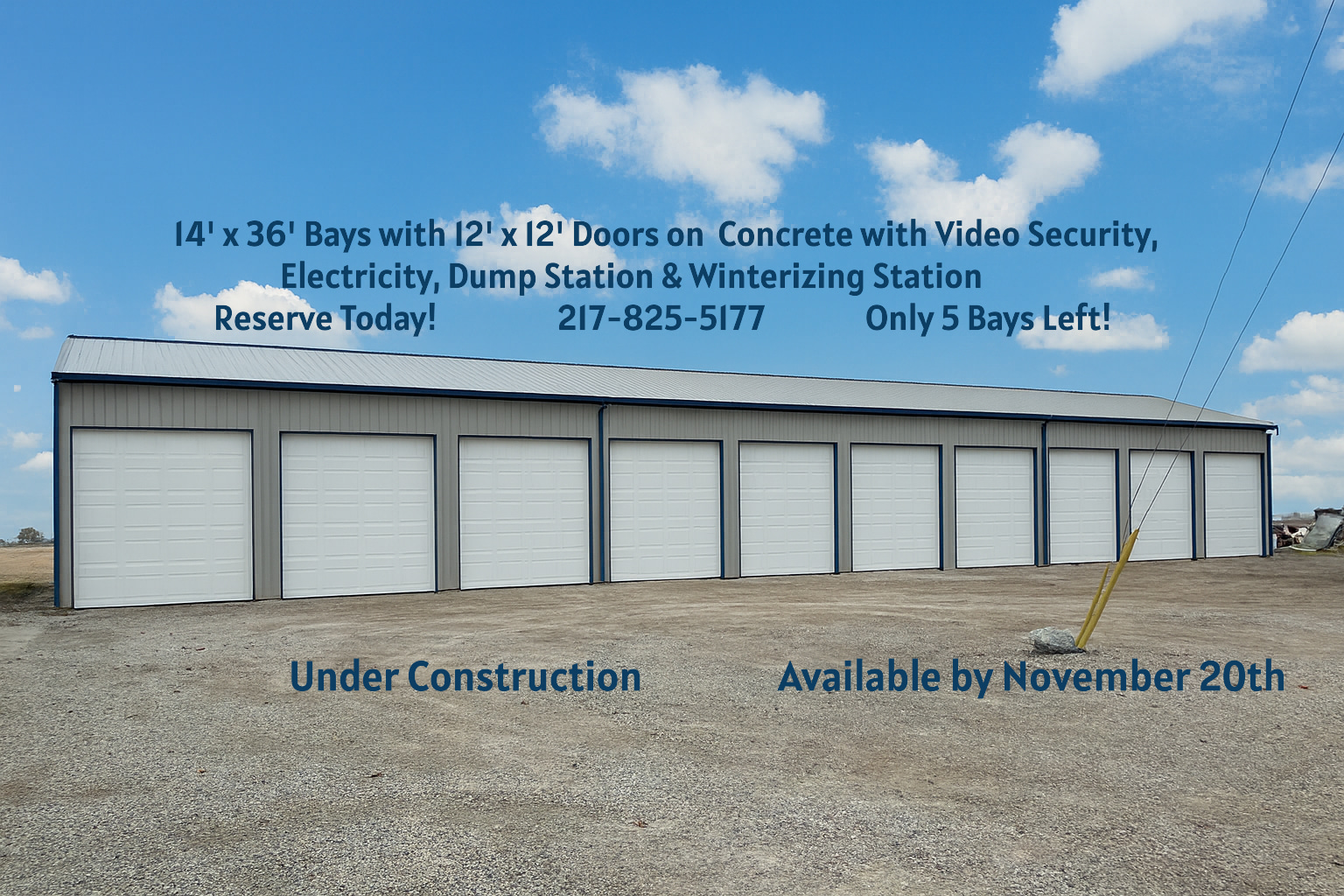 Row of large storage bays with white doors